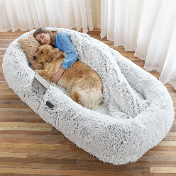Human Dog Bed, Washable Faux Fur